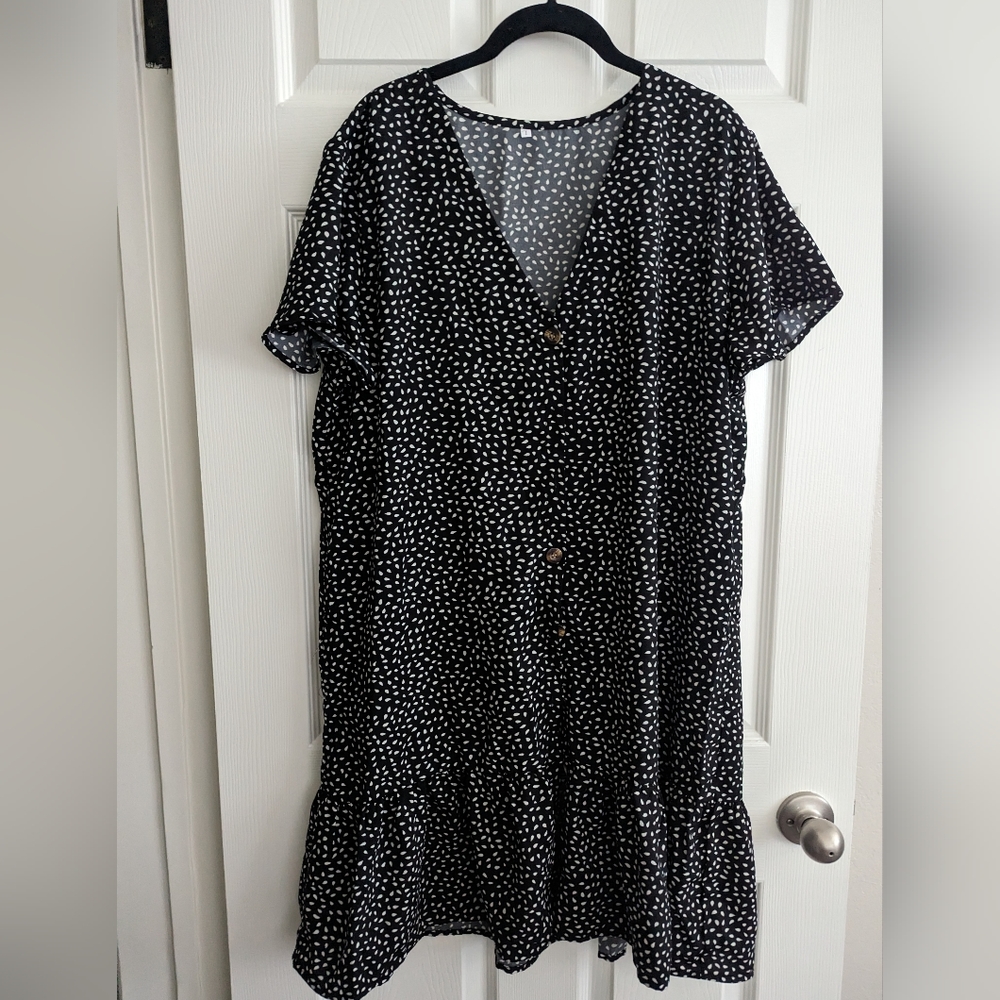 New Women Vintage Loose Mini Dress Ruffle Buttons Short Dresses